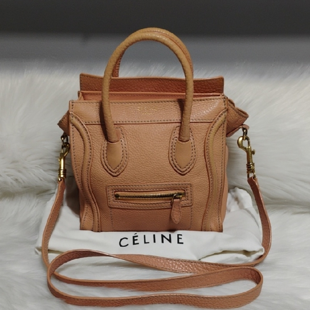 Celine Luggage Nano Shopper Calfskin Pink/Beige 2 Way Mini Bag W/DB/Strap